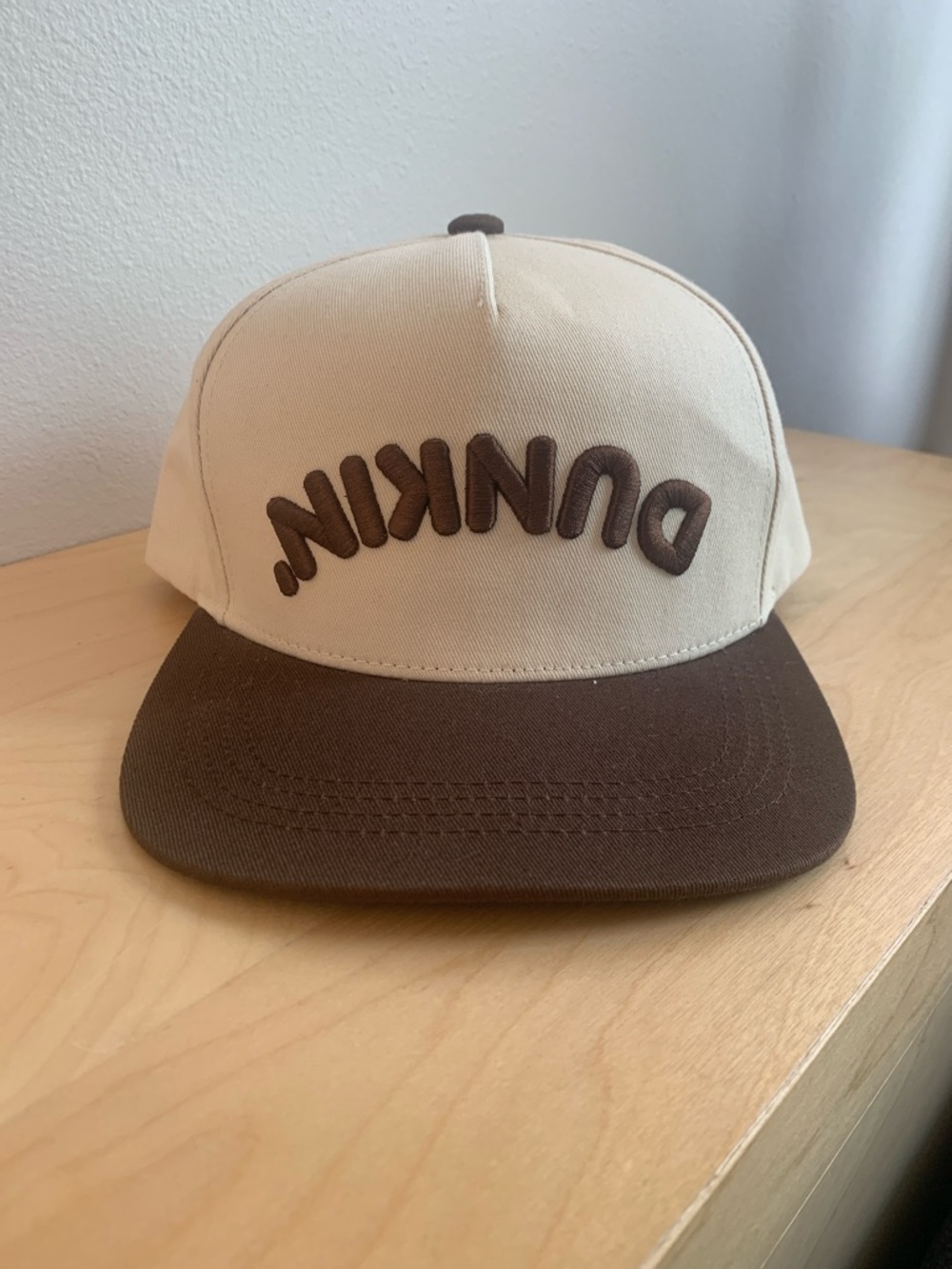 Dunkin Donuts Two-Tone Snapback Hat - Cream & Brown with Embroidered Logo